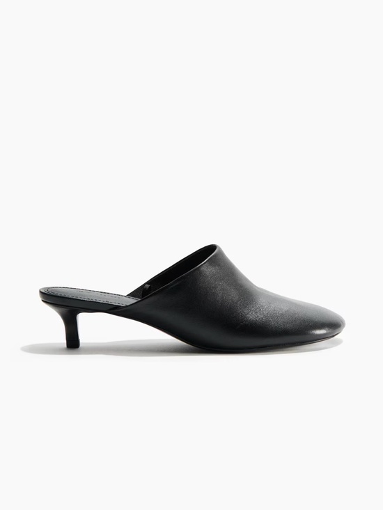 H&M Shoes - H&M Black Leather Kitten Heel Mule
